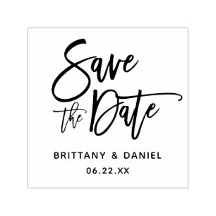 Modern Brush Script Save The Date Square Self-inking Stamp