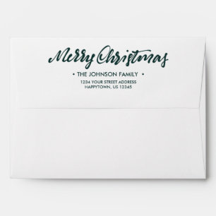 Modern Brush Script Simply Merry Christmas Green Envelope