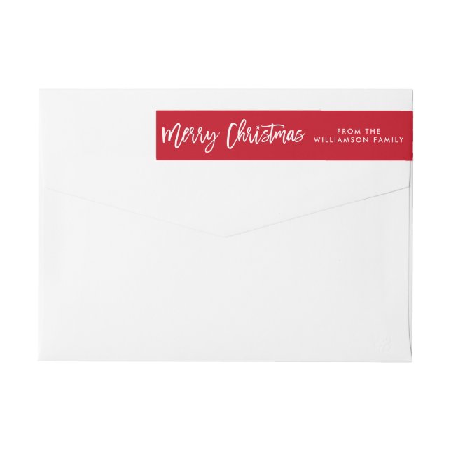 Modern Brush Script Star Merry Christmas Wrap Around Label (Back)