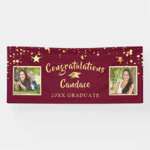 Modern Brush Script Stars Maroon and Gold Photo Banner