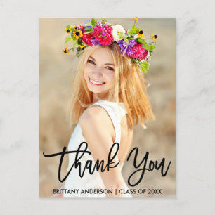 Modern Brush Script Thank You Graduation Postcard