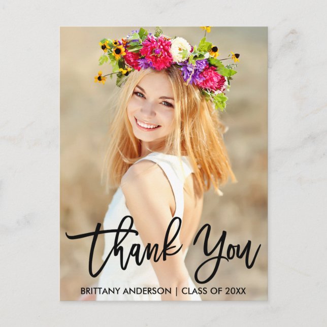 Modern Brush Script  Thank You Graduation Postcard (Front)