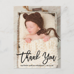 Modern Brush Script Thank You New Baby Postcard Bk