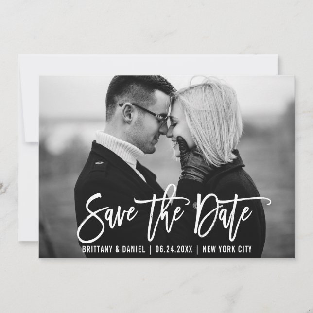 Modern Brush Script Trendy Save The Date Card (Front)