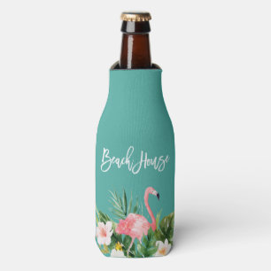 Modern Brush Script Tropical Floral Beach House Bottle Cooler