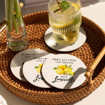 Modern Brush Script Watercolor Lemons Limoncello Round Paper Coaster<br><div class="desc">Modern Brush Script Watercolor Lemons When Life Gives You Lemons Make Limoncello Paper Coasters</div>