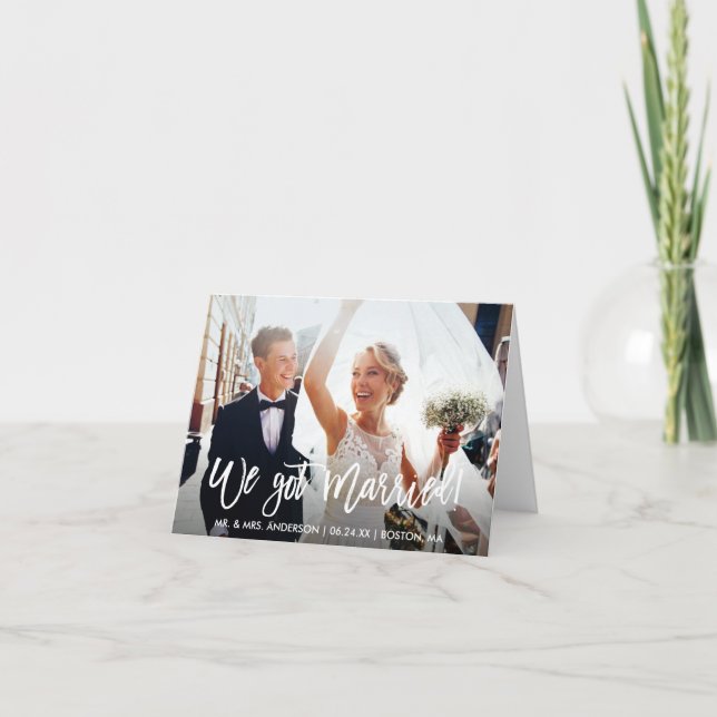 Modern Brush Script We Got Married Note Card (Front)