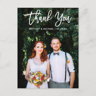 Modern Brush Script Wedding Bride Groom Photo Wt Postcard