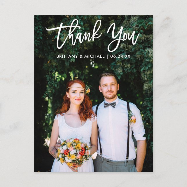 Modern Brush Script Wedding Bride Groom Photo Wt Postcard (Front)