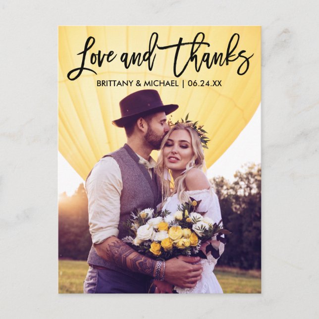 Modern  Brush Script Wedding Love Thanks Couple Postcard (Front)