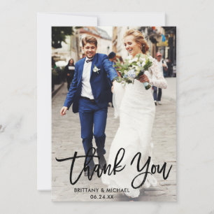 Modern Brush Script   Wedding Photo Thank You Card