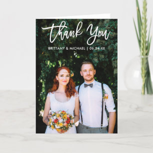 Modern Brush Script Wedding Photo Thank You W Fold Card