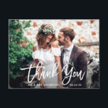 Modern Brush Script Wedding Photo Thank You Wht Postcard<br><div class="desc">Modern Brush Script Wedding Photo Thank You Postcard - White Script</div>