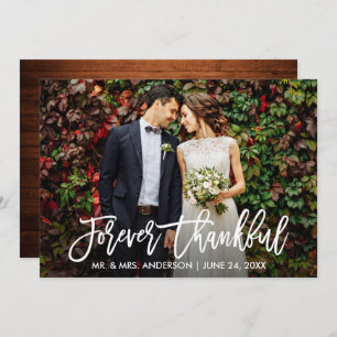 Modern Brush Script Wood Forever Thankful Card