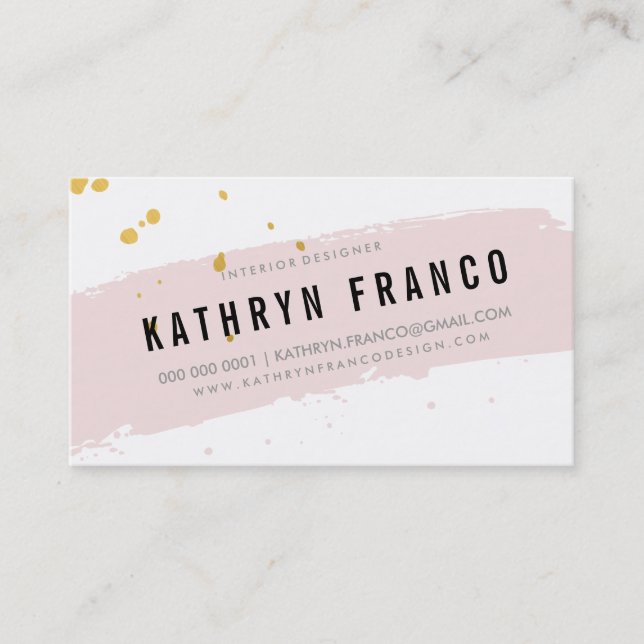 MODERN BRUSH STROKE cute pale pink gold splatter Business Card (Front)