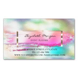 Modern Brush Stroke Frame Rainbow Holographic Magnetic Business Card