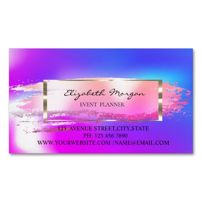 Modern Brush Stroke,Gold Frame Holographic Magnetic Business Card (Front)