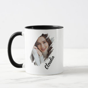 Modern Brush Stroke Photo & Name Personalised Mug