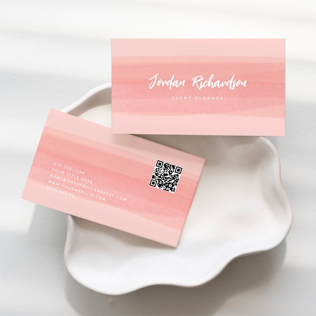 Modern Brush Stroke | Pink Peach with QR Code Business Card (Creator Uploaded)