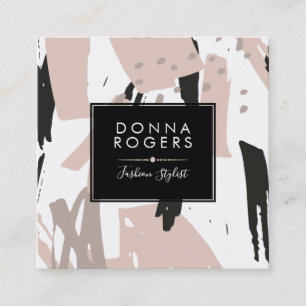 Modern Brush-Strokes Blush & Black Square Business Card