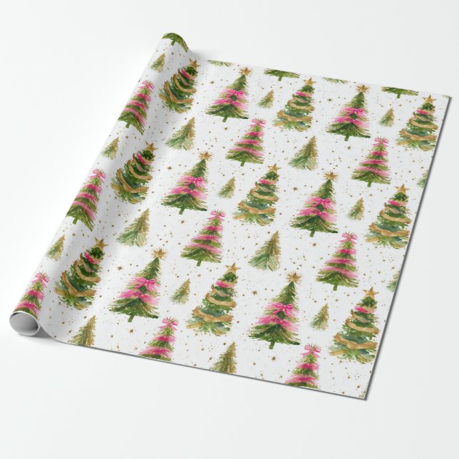 Modern brush strokes christmas trees wrapping paper (Unrolled)