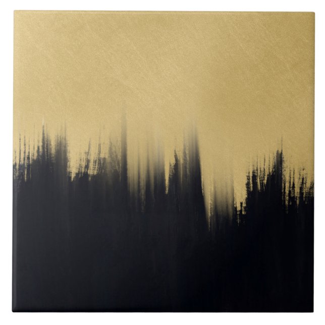 Modern Brush strokes Gold Black Design Ceramic Tile (Front)