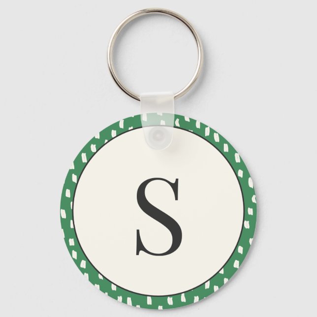Modern Brush Strokes Leafy Green Monogram S Key Ring (Front)