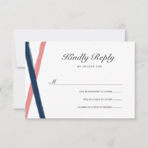 Modern Brush Strokes Wedding RSVP   Navy Coral Card