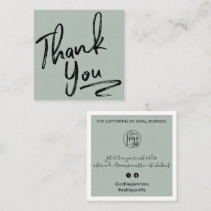 Modern brush thank you script order sage green square business card