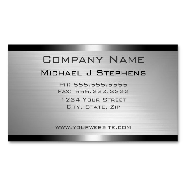 Modern Brushed Aluminium Business Card Magnet (Front)