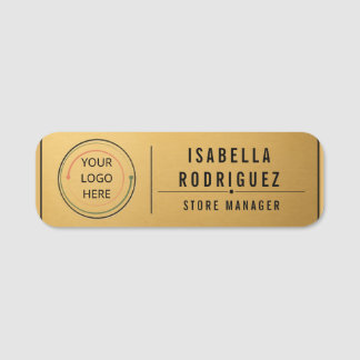 Modern Brushed Gold Logo Manager Name Tag