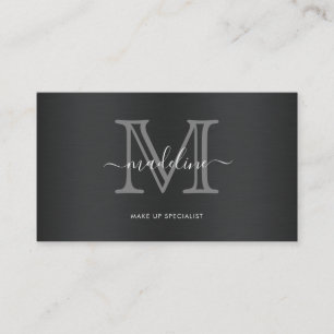 Modern Brushed Metal Black Grey Script Monogram Business Card