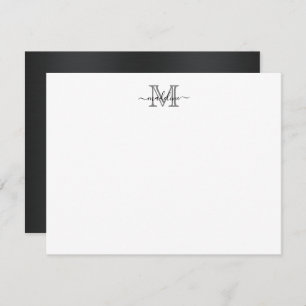 Modern Brushed Metal Black Grey Script Monogram Card