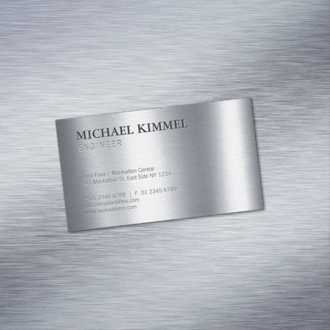 Modern Brushed Metal Look Customisable Magnetic Business Card (In Situ)