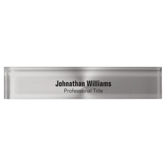 Modern Brushed Metal Look Name Title Text Template Nameplate (Front)