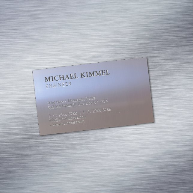Modern Brushed Metal Look S01 Customisable Magnetic Business Card (In Situ)