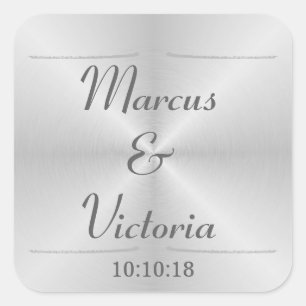 Modern Brushed Metal Wedding Square Sticker