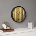 Modern Brushed Metallic Gold Black Clock<br><div class="desc">Modern Brushed Metallic Gold Typography Numerals Numbers Home Office Kitchen Living Room Bathroom Clock</div>