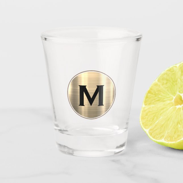 Modern Brushed Metallic Gold Classic Monogram Shot Glass (Front)