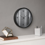 Modern Brushed Metallic Silver Clock<br><div class="desc">Modern Brushed Metallic Silver Stylish Minimalist Typography Numbers Home Office Kitchen Living Room Bathroom Clock</div>