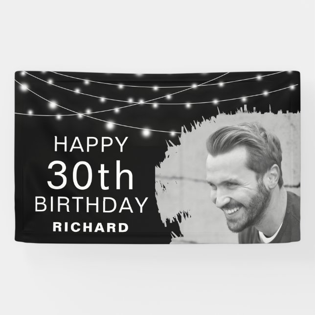 Modern Brushed Photo Effect Birthday  Banner (Horizontal)