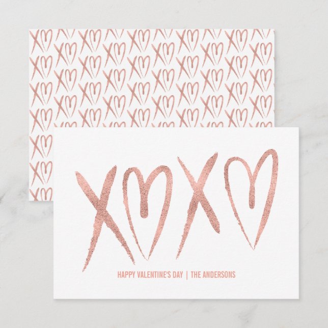 Modern Brushed Rose Gold Classroom Valentine Card (Front/Back)