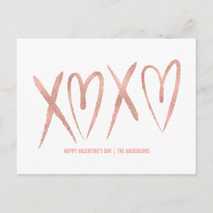 Modern Brushed Rose Gold Valentine Postcard