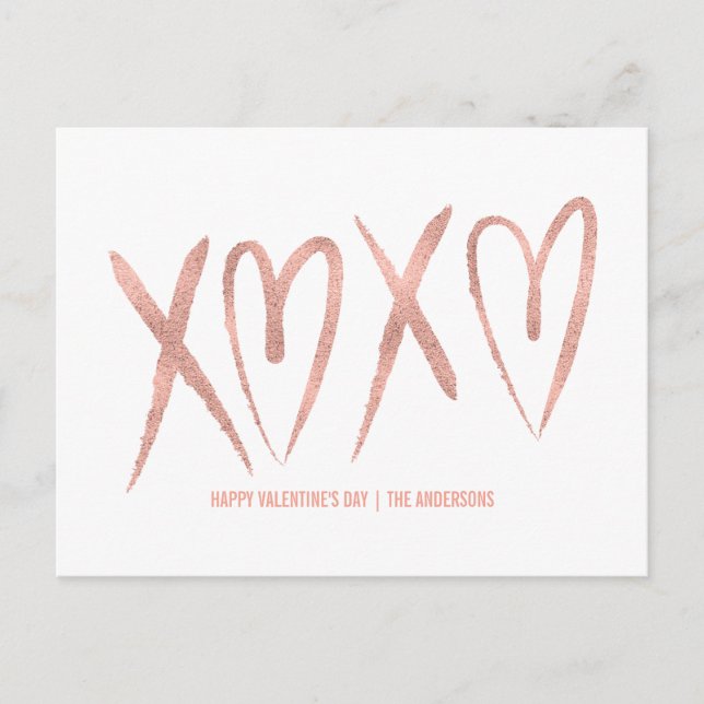 Modern Brushed Rose Gold Valentine Postcard (Front)