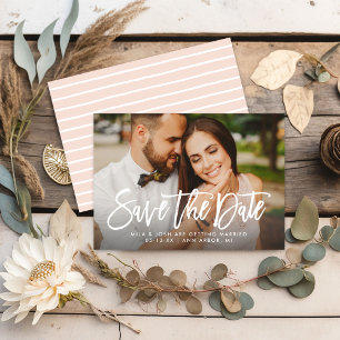 Modern Brushed Script Blush Stripes Wedding Photo Save The Date