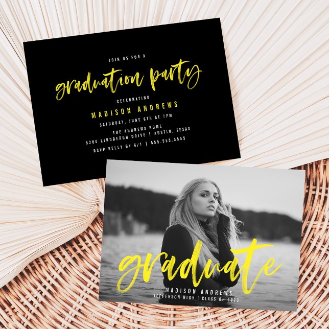 Modern Brushed Script in Yellow | Graduation Party Invitation (Creator Uploaded)