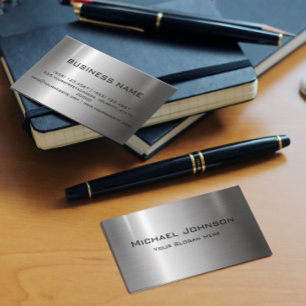 Modern Brushed Silver Metal Professional Business Card