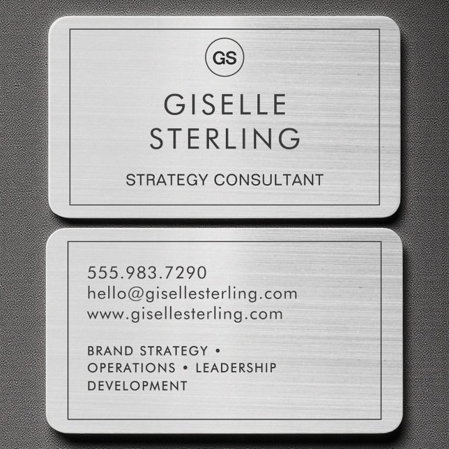 Modern Brushed Silver Monogram Elegant Business Card (Creator Uploaded)