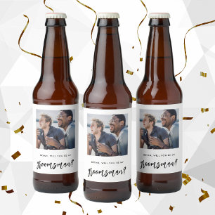 Modern Brushed Will You Be My Groomsmen Proposal Beer Bottle Label