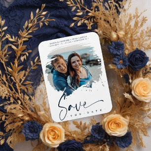 Modern Brushstoke Photo Engaged Couple for Wedding Magnet